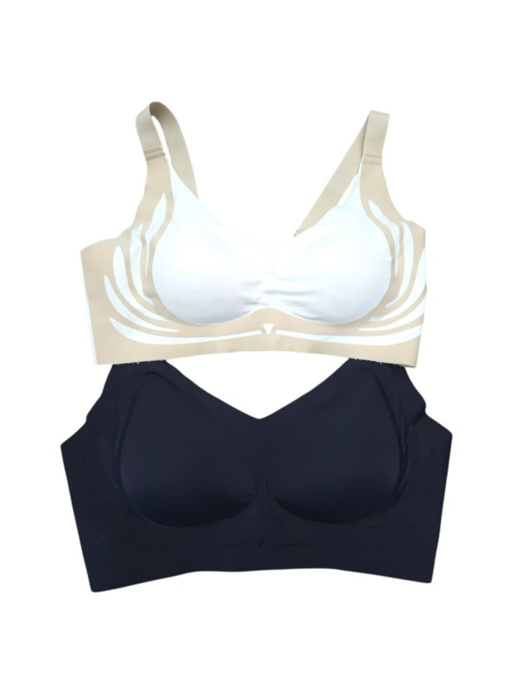 Women's 2 Pack Wireless Bras 4XL Black Light beige Adjustable Strap Hook Closure